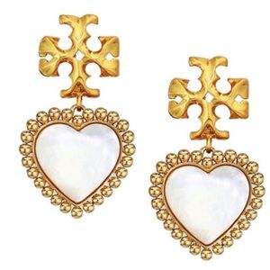 Tory Burch New Roxanne Heart Drop Mother of Pearl Earrings